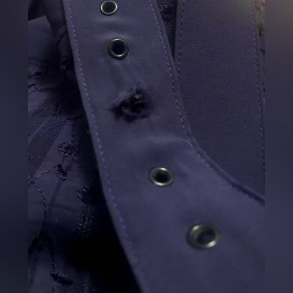 Navy Blue Belted Eyelet Dress with Peplum - Picture 9 of 9